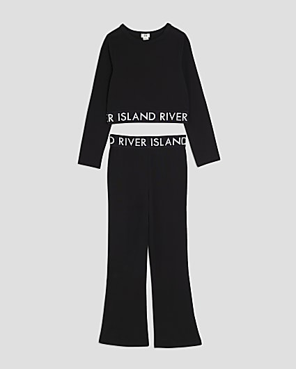 Girls Black Long Sleeve RI Crop Top Set