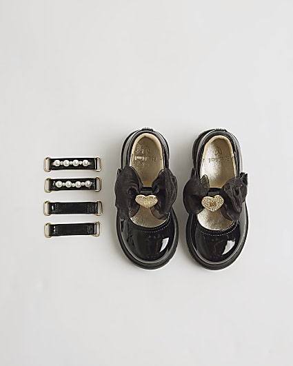 Mini Girls Black Multi Strap Mary Jane Shoes