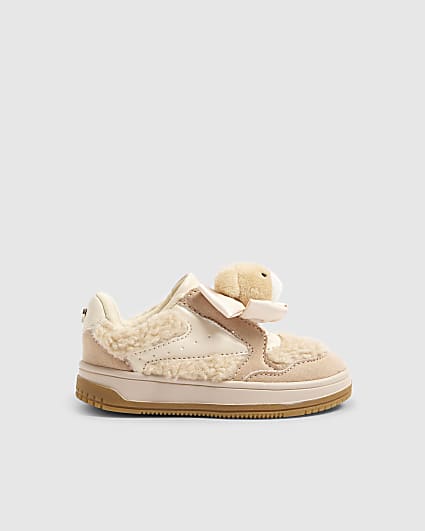 Mini Girls Beige Teddy Bear Trainers