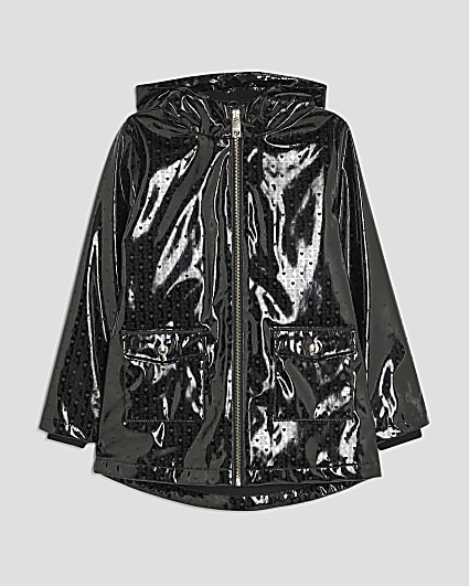Girls Black Monogram Raincoat