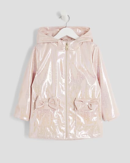 Mini Girls Pink Monogram Hooded Raincoat