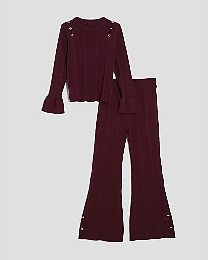 Girls Red Buttoned Long Sleeve Top Set