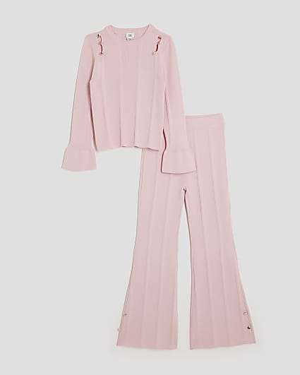 Girls Pink Buttoned Long Sleeve Top Set