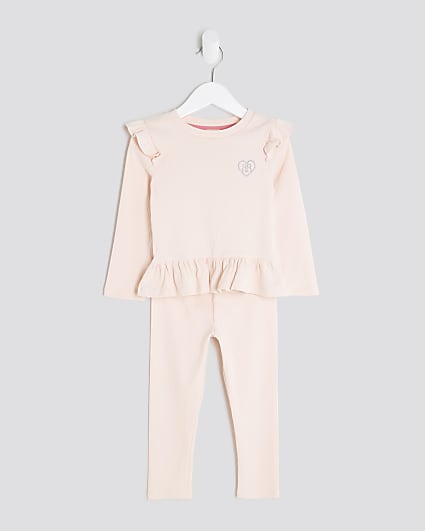 Mini Girls Pink RI Waistband Ribbed Top Set