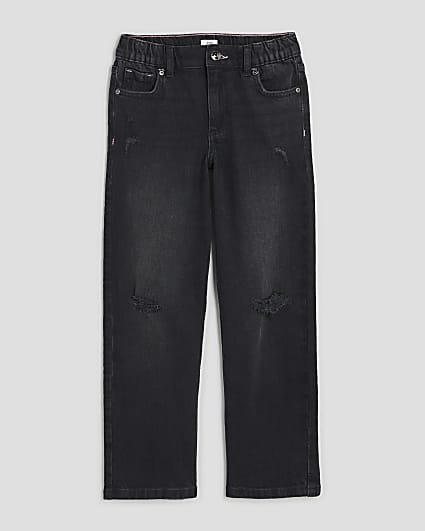 Girls Black Ripped Straight Jeans
