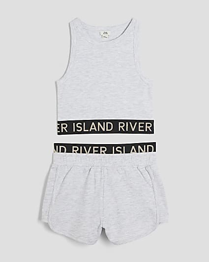 Girls Grey Glitter RI Tank Top Set