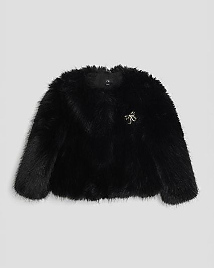 Girls Black Faux Fur Jacket
