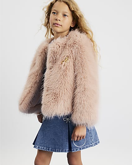 Girls Pink Faux Fur Jacket