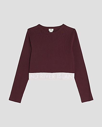 Girls Red Ribbed RI Long Sleeve  Top