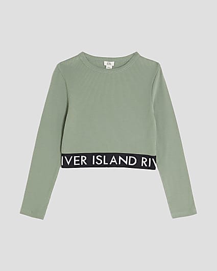 Girls Khaki Ribbed RI Long Sleeve Top