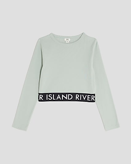 Girls Green Ribbed RI Long Sleeve Top