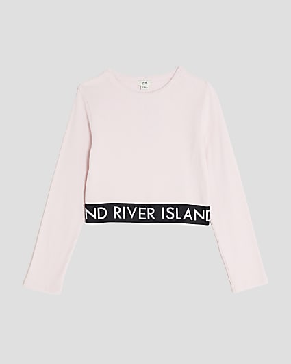 Girls Pink Ribbed RI Long Sleeve Top