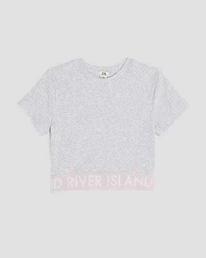 Girls Grey Ribbed RI Waistband Top