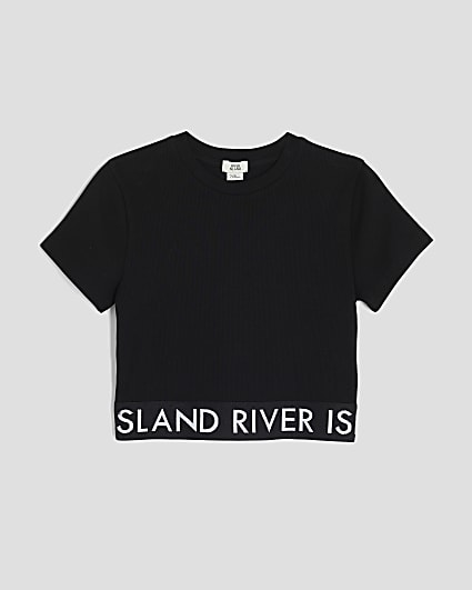 Girls Black Ribbed RI Waistband Top