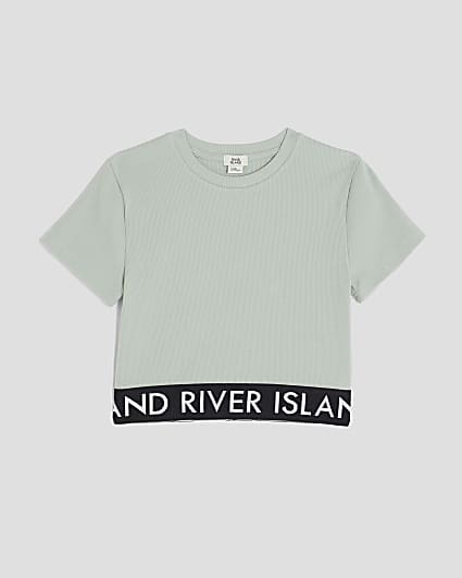 Girls Green Ribbed RI Waistband Top