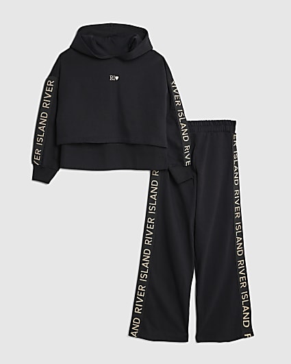 Girls Black Hooded Sweatshirt Set