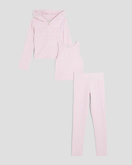 Girls Pink 3 piece Zip Thru and Leggings Set