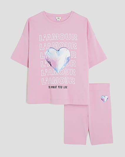 Girls Pink Boyfriend T-Shirt Cycle Set