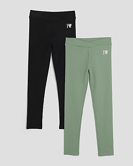 Girls Green Black Pack Of 2 Leggings