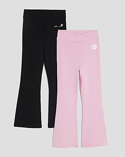 Girls Black Pack Of 2 Cross Front Trousers