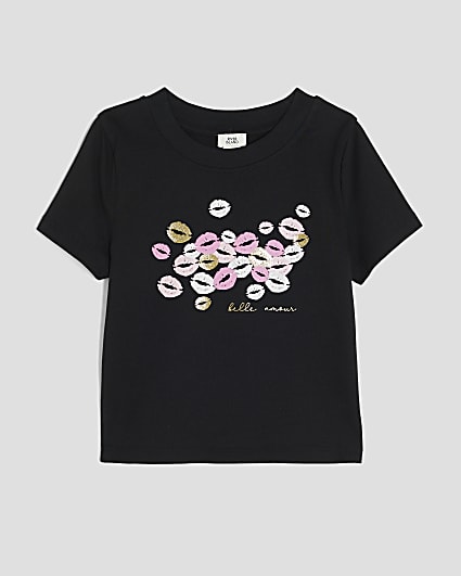 Girls Black Lips Baby T-Shirt