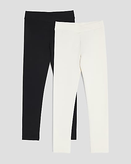 Girls Cream Pack Of 2 Cross Front Leggings