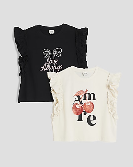 Girls Cream Pack Of 2 Frill T-Shirts