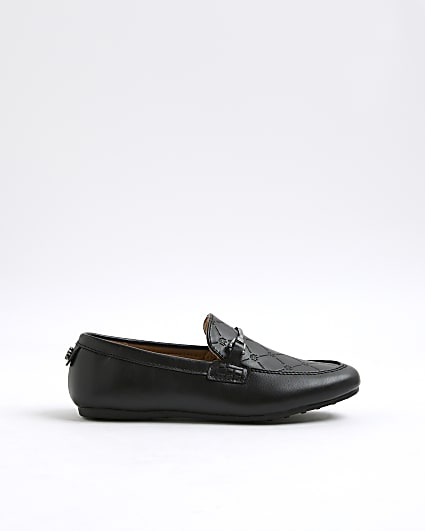 Boys Black Embossed Loafers