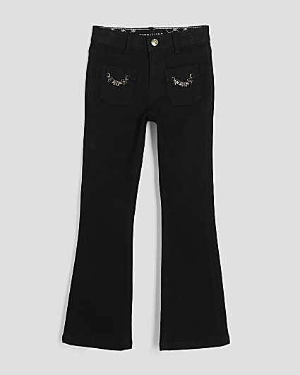 Girls Black Snaffle Flared Jeans