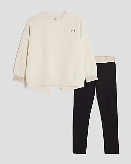 Girls Cream Split Back RI Sweatshirt Set