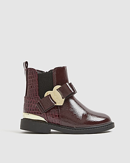 Mini Girls Red Patent Heart Bow Chelsea Boots