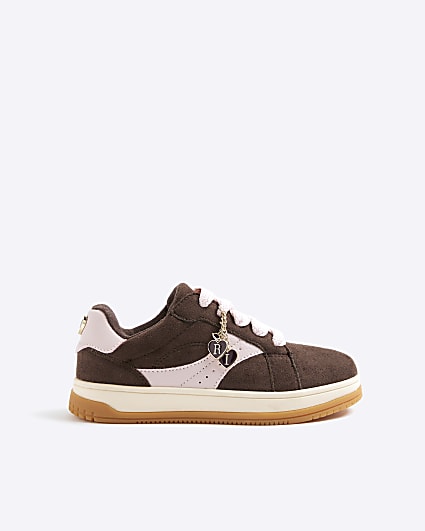 Girls Brown Heart Charm Trainers