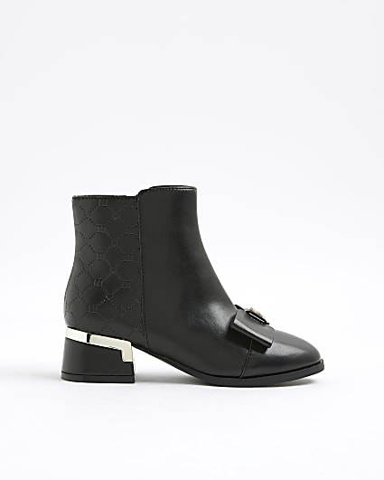 Girls Black Bow Front Heeled Boots