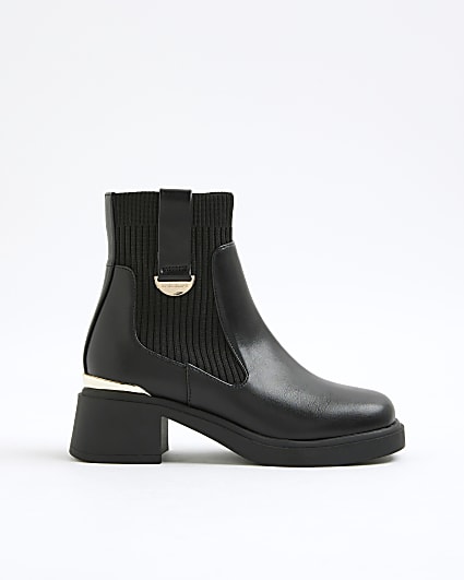 Girls Black Knit Heeled Chelsea Boots