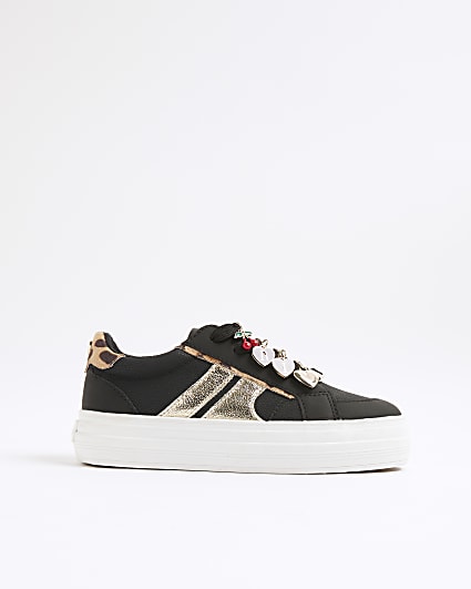Girls Black Leopard Print Charmed Trainers