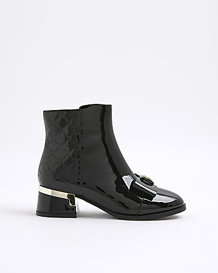 Girls Black Bow Front Heeled Boots