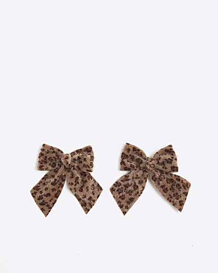 Girls Brown Leopard Print Bow Hair Clips