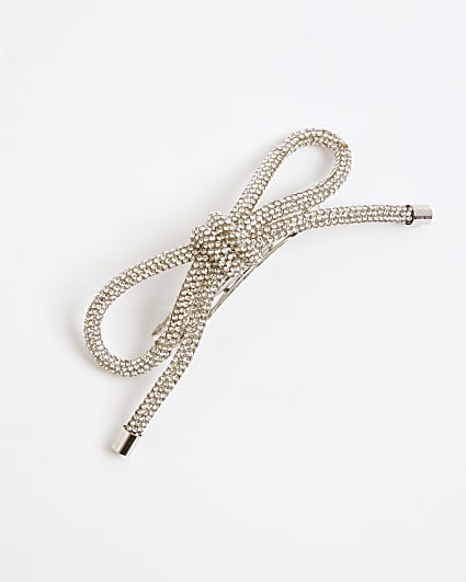 Girls Silver Crystal Bow Hair Clip