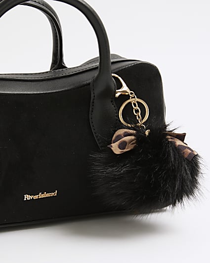 Black Leopard Fluffy Bow Bag Charm
