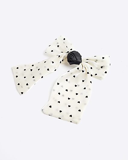 Girls White Polka Dot Heart Bow Hair Clip