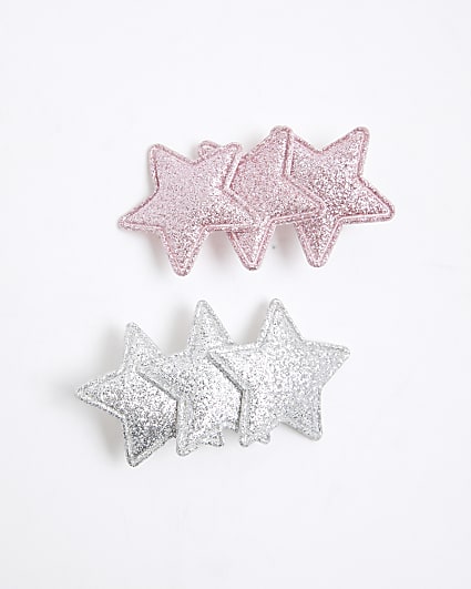 Girls Pink Glitter Star Hair Clips