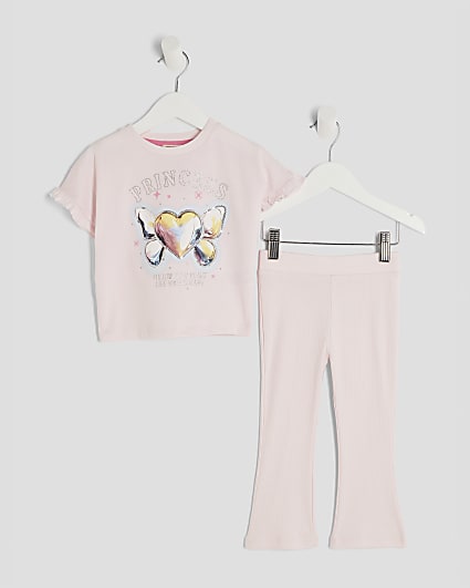 Mini Girls Pink Heart Bow T-Shirt Set