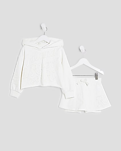 Mini Girls Cream RI Hoodie And Shorts Set