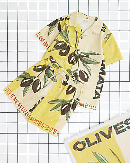 Boys Yellow Atlas Olive Shirt And Shorts Set