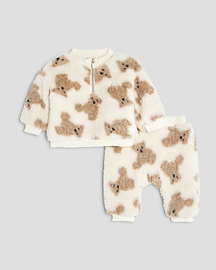 Baby Boys Beige Faux Fur Bear Set
