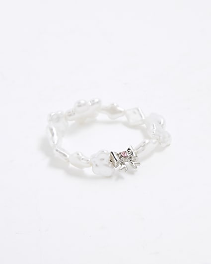 White Pearl And Bow Bracelet