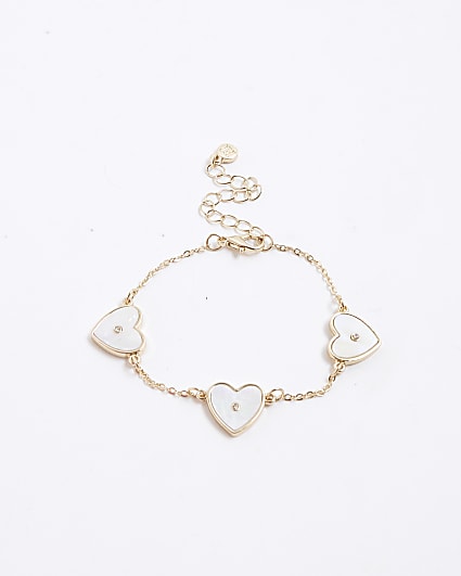 Girls Gold White Heart Bracelet