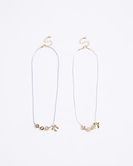 Girls Pink Pack Of 2 Bow BFF Necklaces