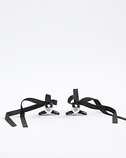Girls Black Ribbon Bow Hair Clip