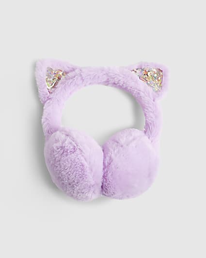 Girls Purple Cat Ear Earmuffs